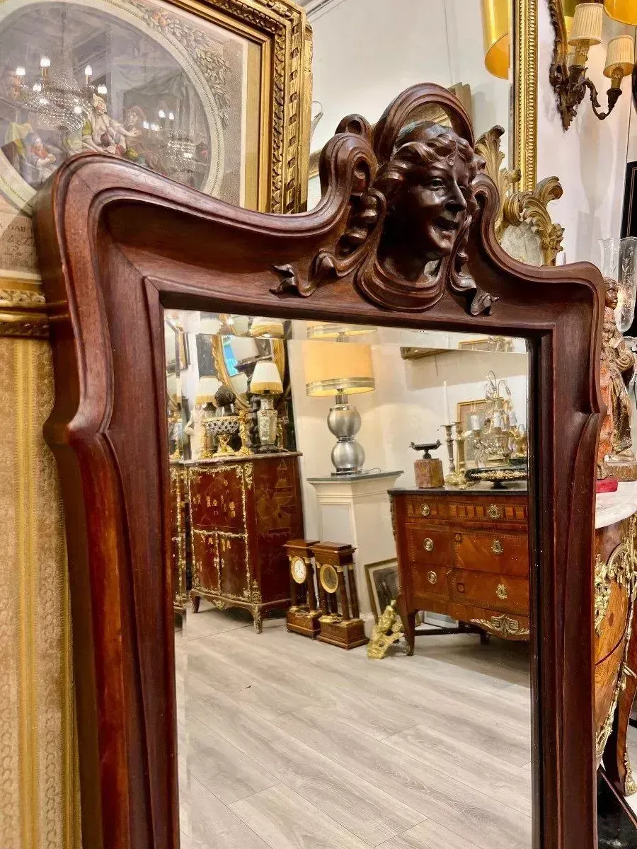 photo for sale Art Nouveau Mirror In Solid Mahogany, In The Style Of Eugene Vallin