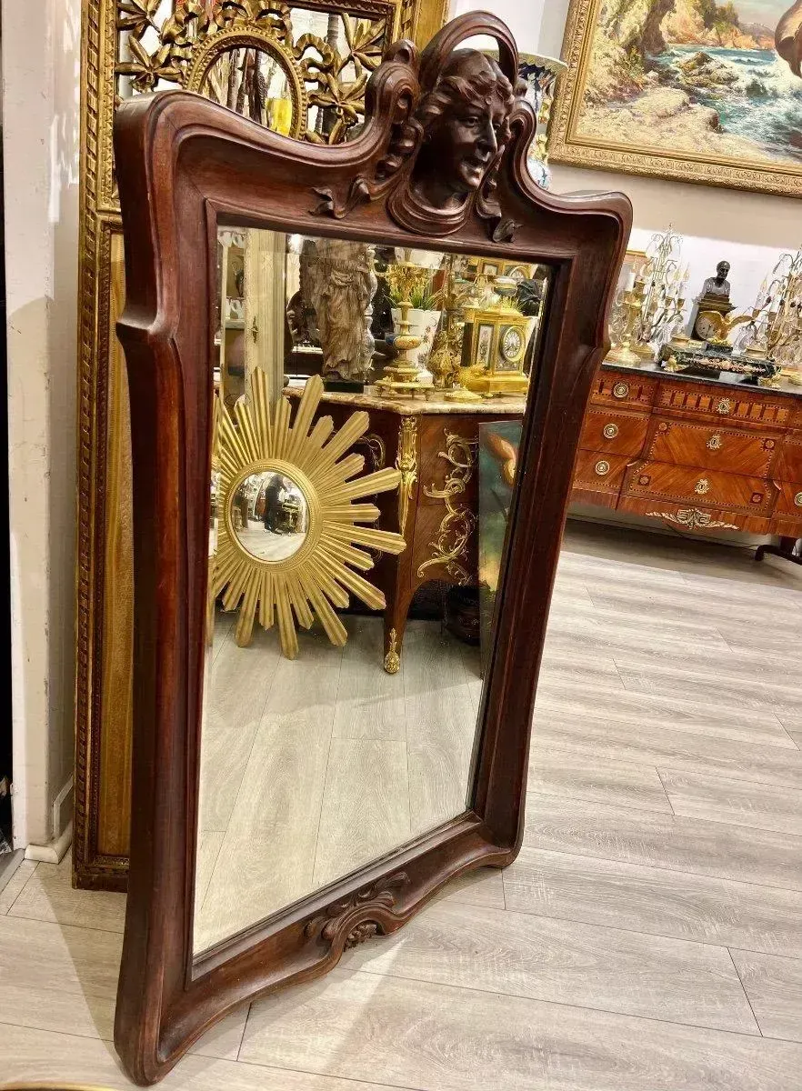 5227.0 Art Nouveau Mirror In Solid Mahogany, In The Style Of Eugene Vallin photo