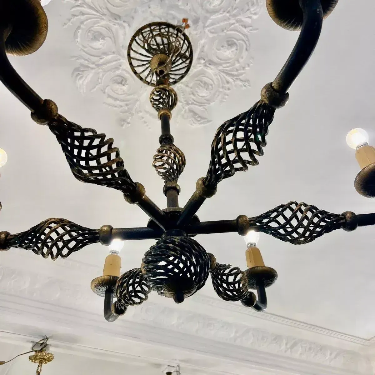 Art Deco Wrought Iron Chandelier With Six Arms, 1940