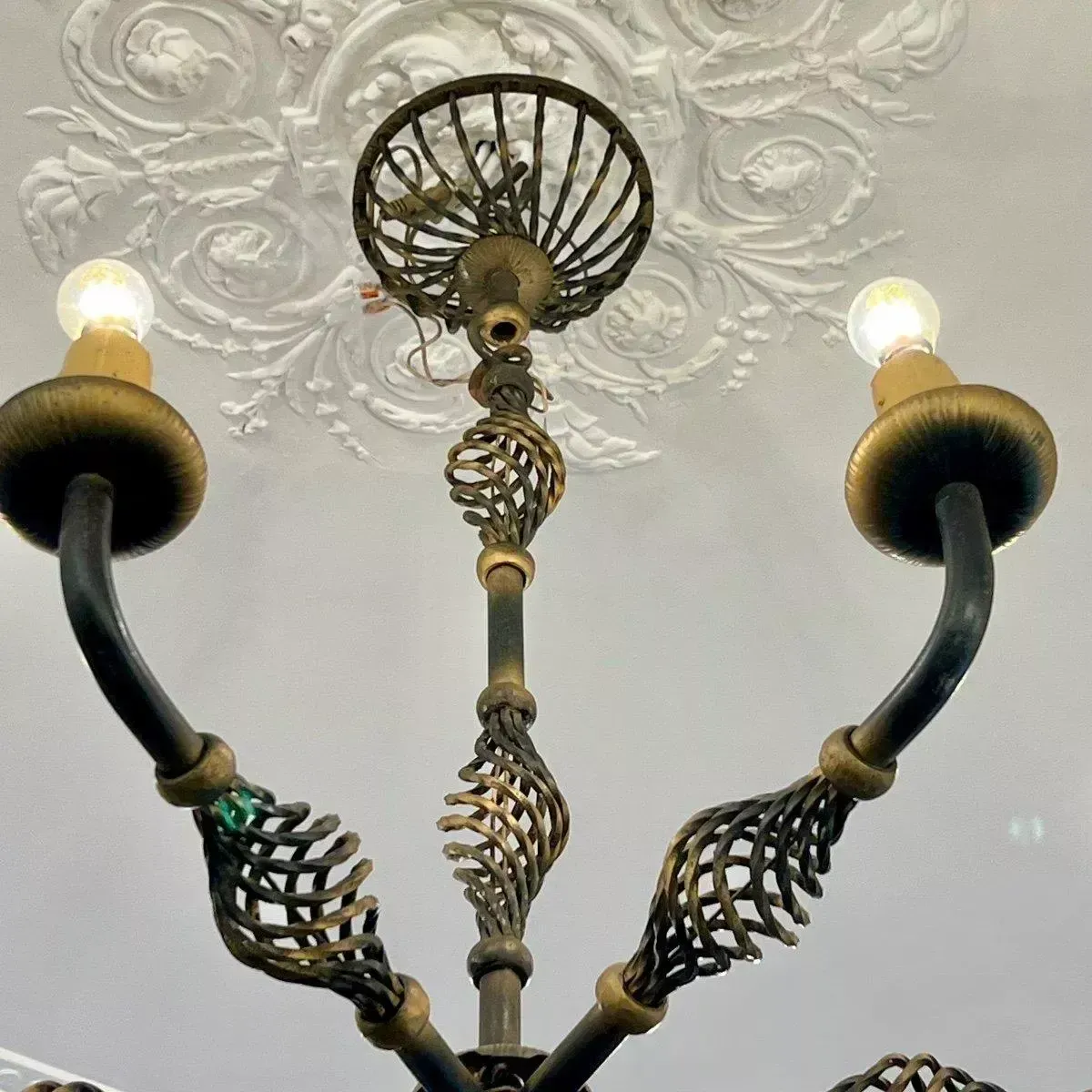 Art Deco Wrought Iron Chandelier With Six Arms, 1940 photo vintage