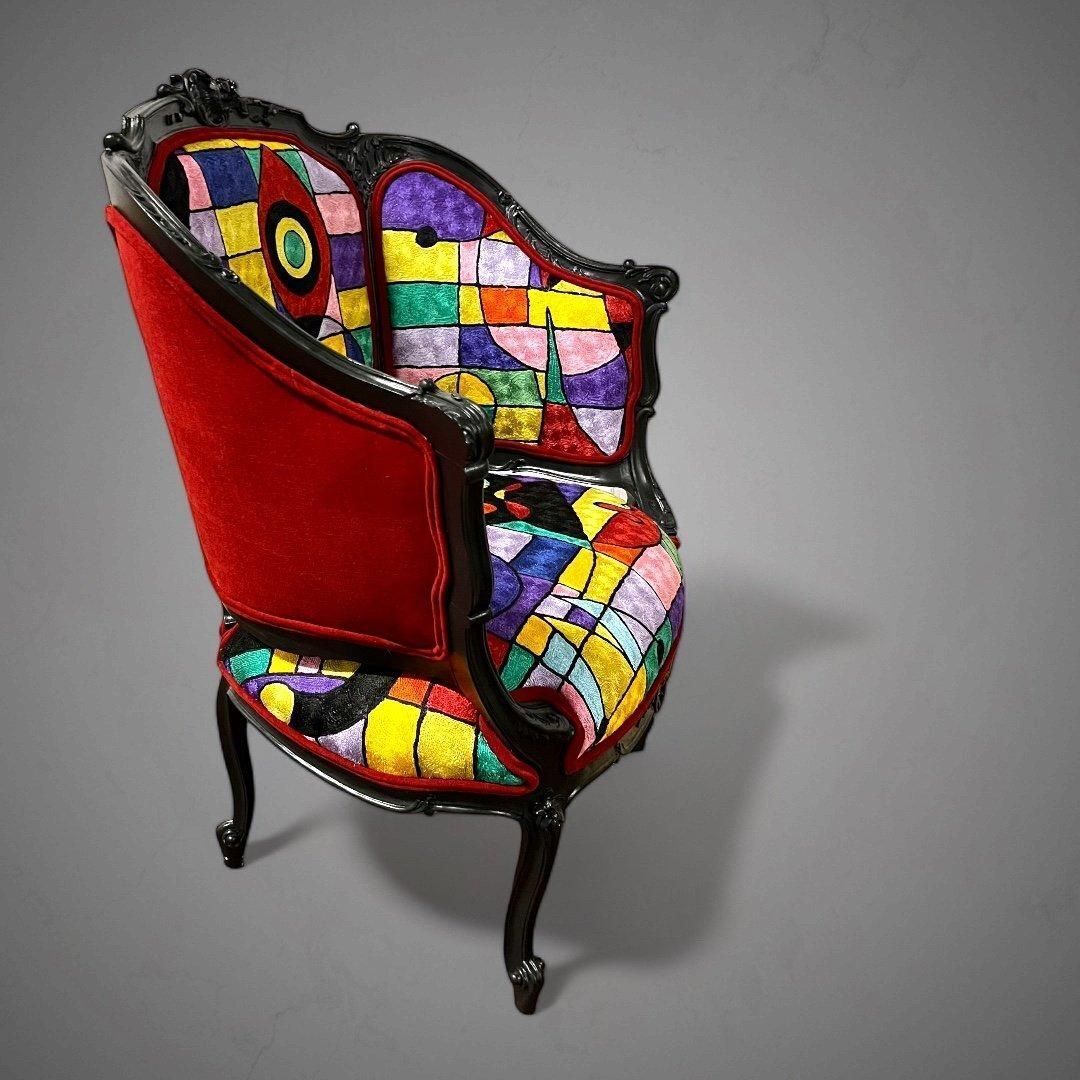 photo furniture Reupholstered Napoleon III Bergere Chair, 19th Century