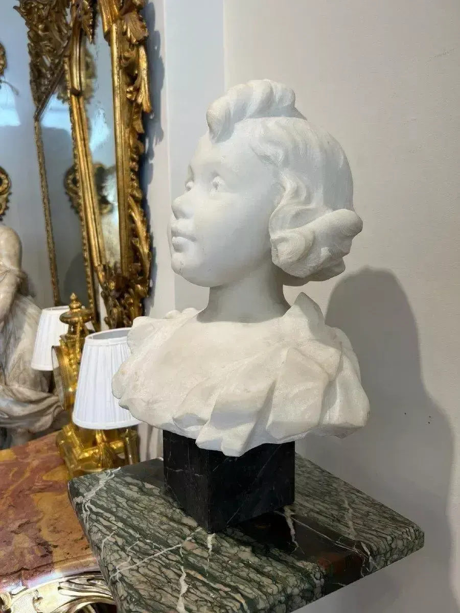 Late 19th Century Carrara Marble Bust Of A Young Girl photo Art
