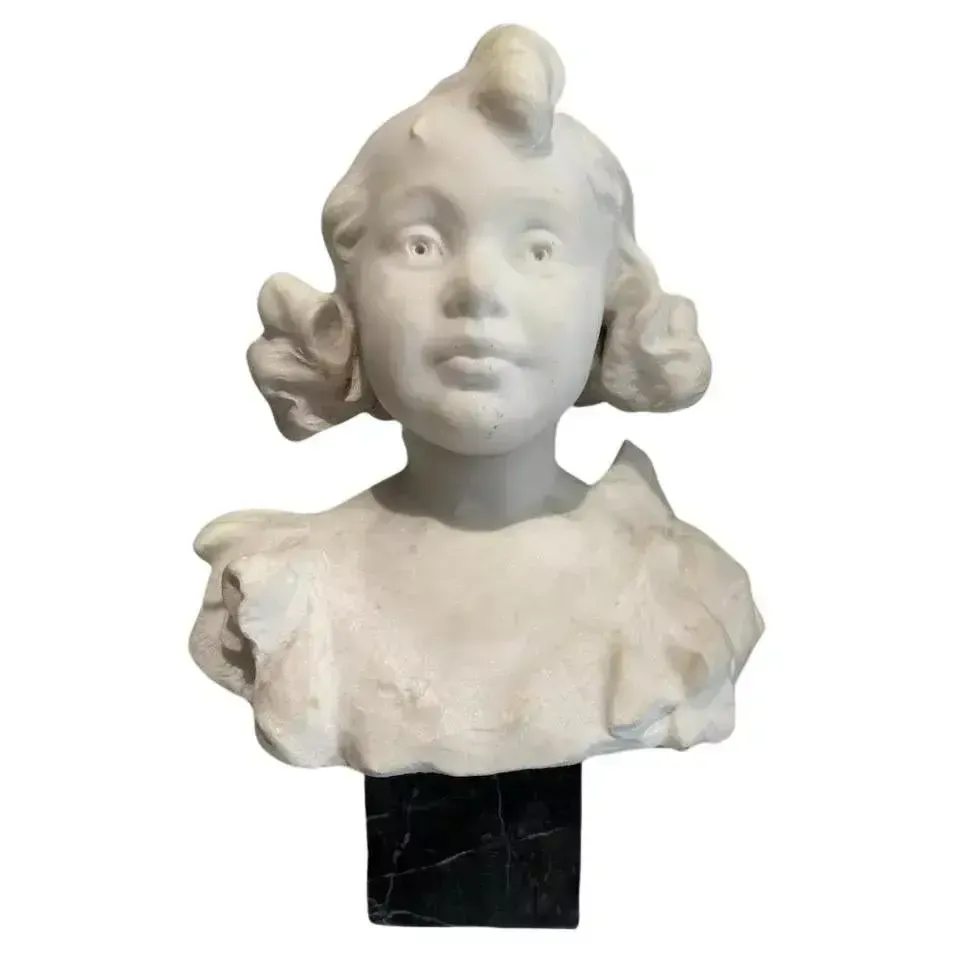 Late 19th Century Carrara Marble Bust Of A Young Girl photo vinterior