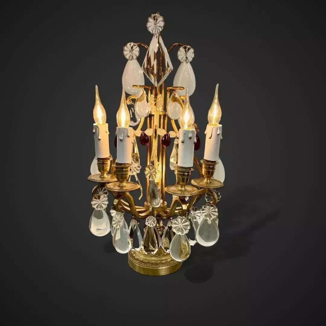 Late 19th Century Pair Of Lyre Shaped Four Light Candelabras photo vintage
