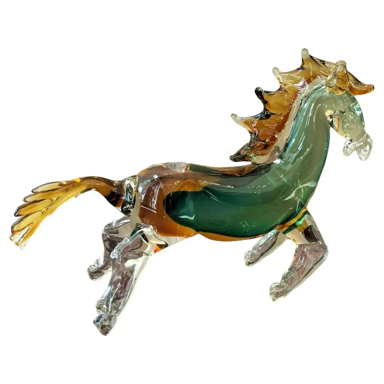 20th Century Green And Orange Horse Sculpture In Blown Murano Glass From Venice photo for sale