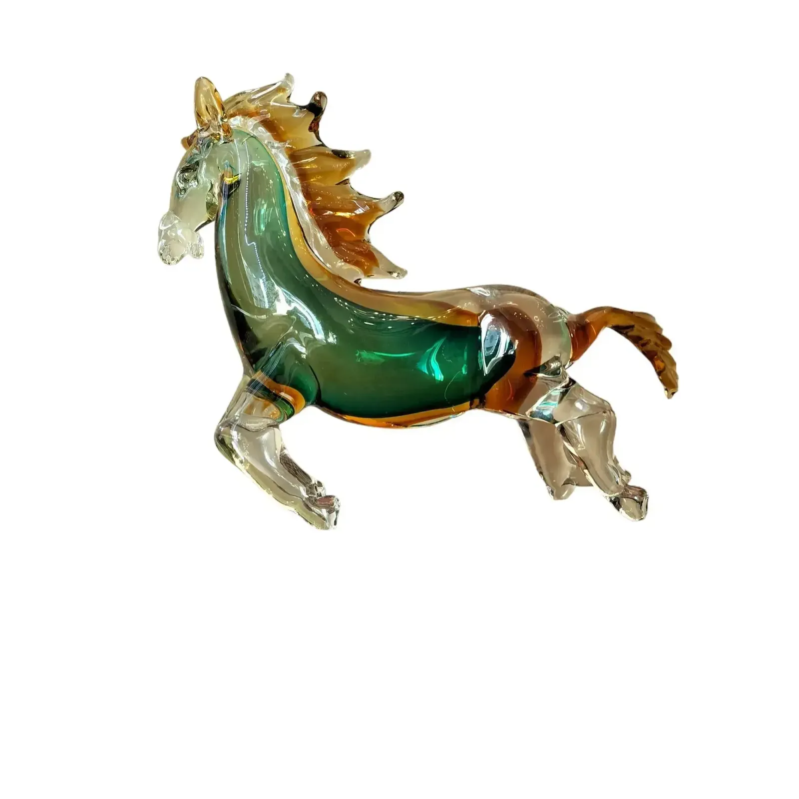 20th Century Green And Orange Horse Sculpture In Blown Murano Glass From Venice photo vintage