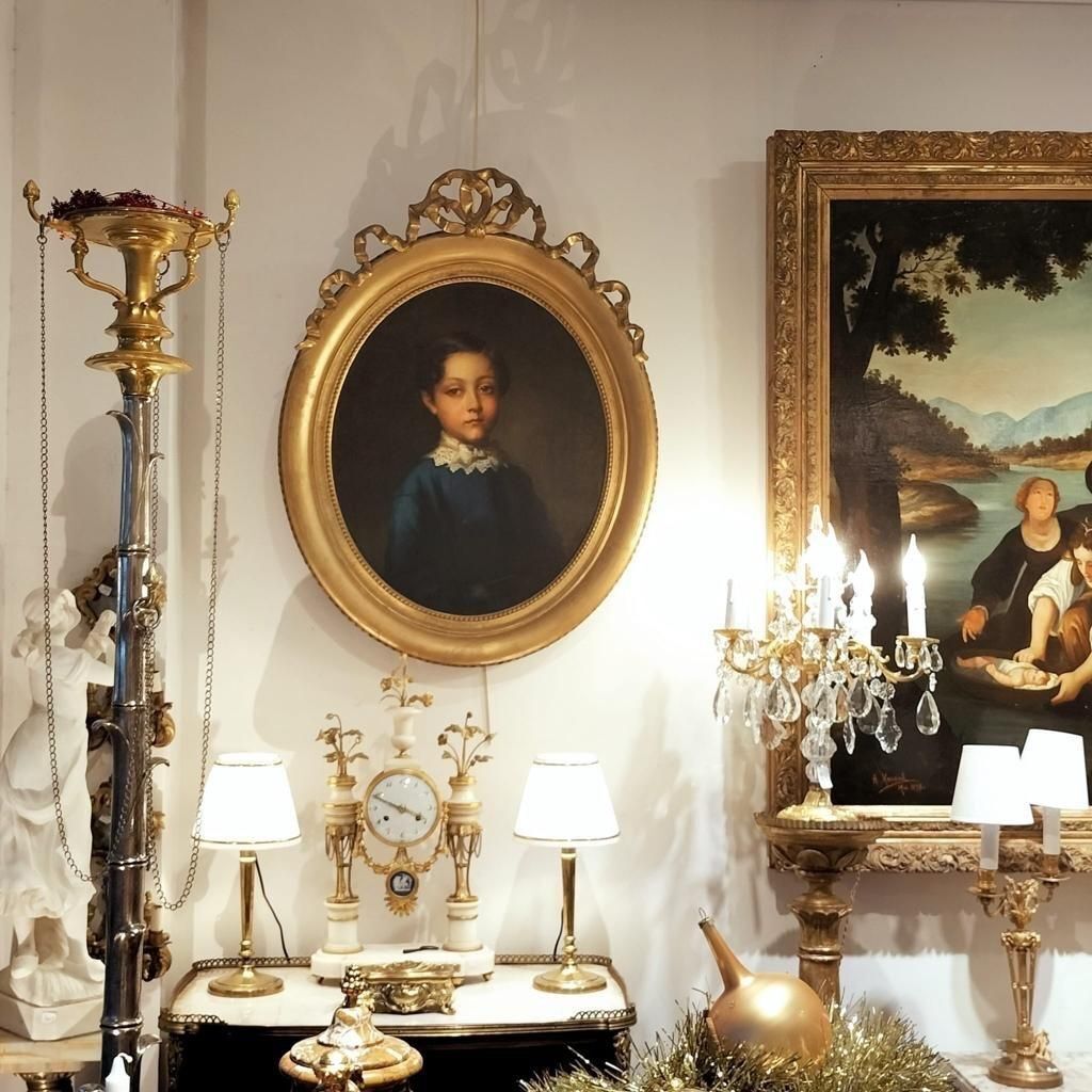 19th Century Oval Portrait Of Aristocrat Girl In Gilded Frame photo furniture