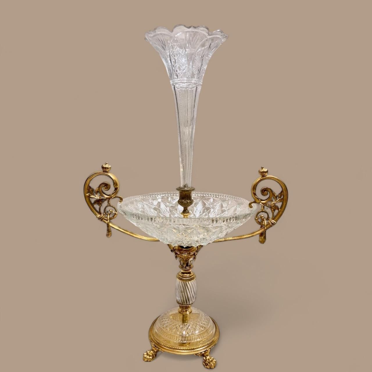 Baccarat Cut Crystal Centerpiece Mounted On Chiseled Gilt Bronze, 19th Century photo buy