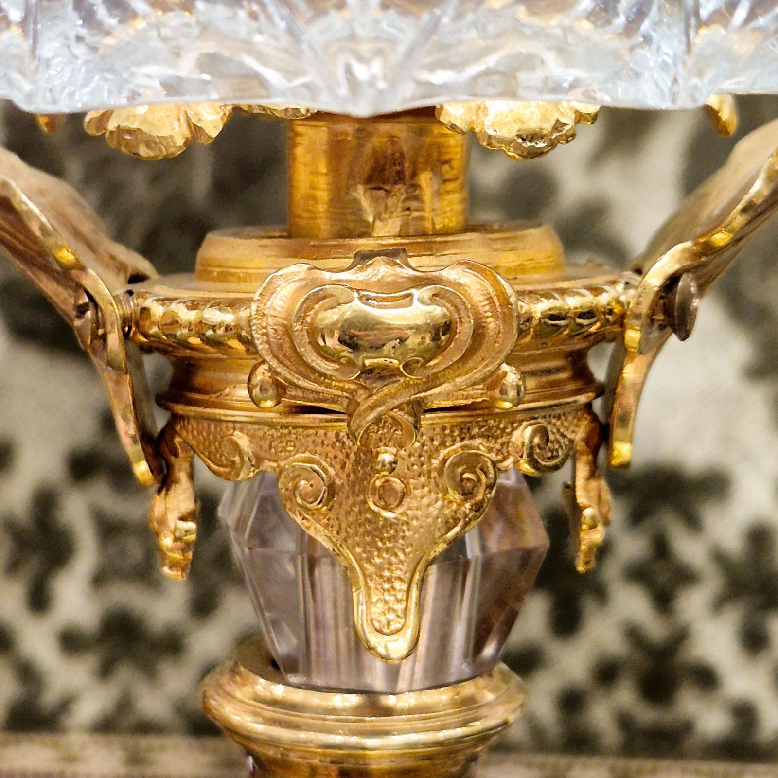 photo for sale Baccarat Cut Crystal Centerpiece Mounted On Chiseled Gilt Bronze, 19th Century