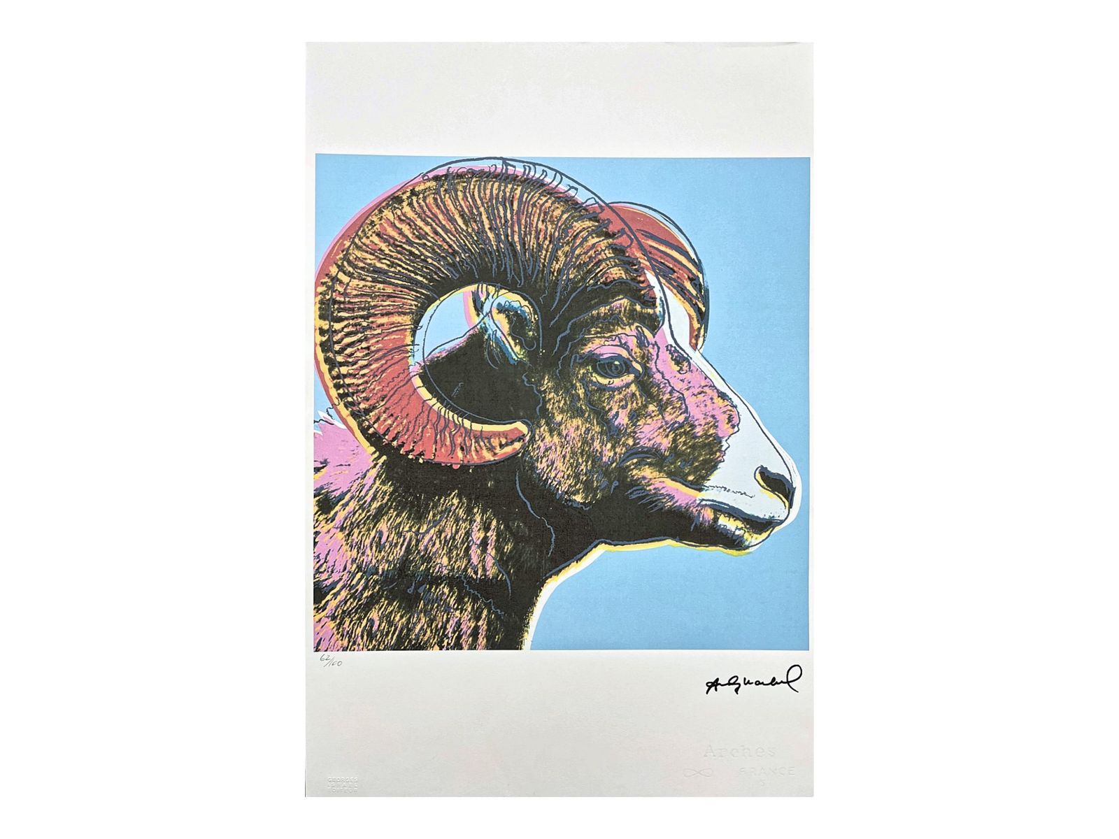 Andy Warhol   Bighorn Ram   Signed, Certificate, Limited Edition Of 100, 38 X 56 Cm, Edition Leo Castelli
