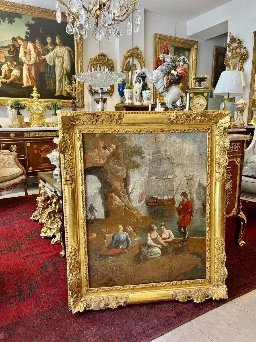 18th Century Seascape Painting In The Style Of Claude Joseph Vernet photo for sale