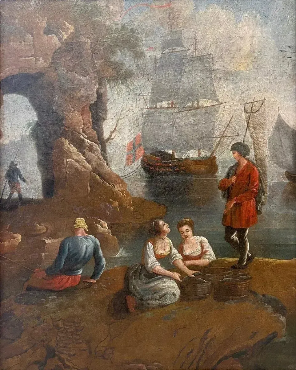 18th Century Seascape Painting In The Style Of Claude Joseph Vernet photo Art