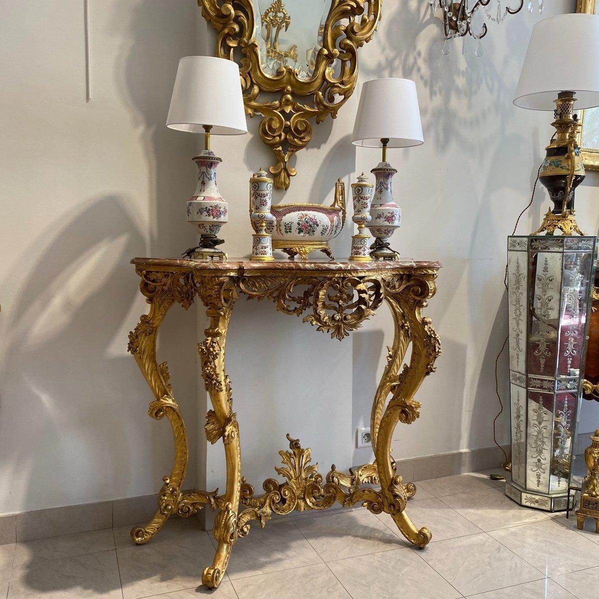 19th Century Louis XV Gilt Wood Console Table With Marble Top photo buy