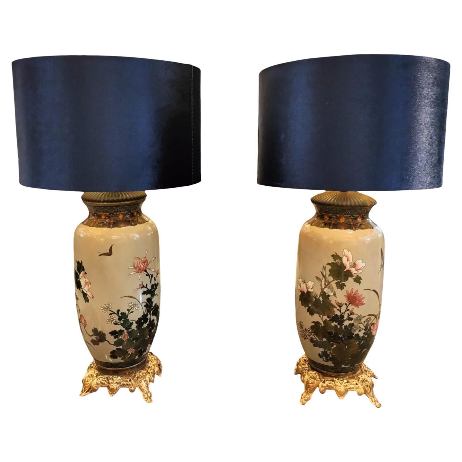 Pair Of Japanese Large Cloisonné Enamel Lamps , 19th Century