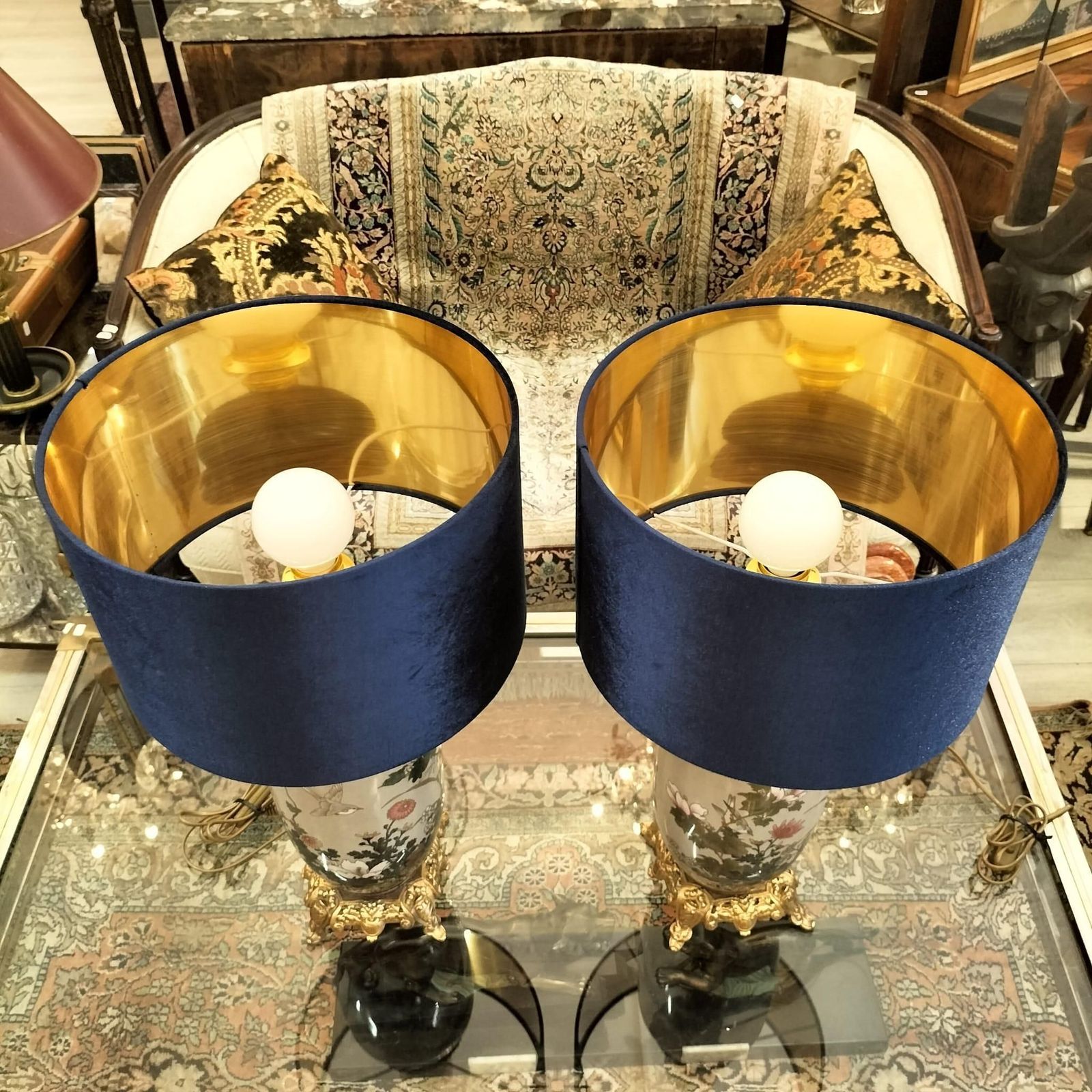 Pair Of Japanese Large Cloisonné Enamel Lamps , 19th Century photo vinterior