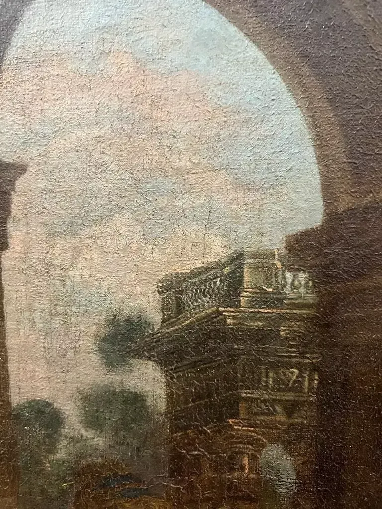 Mid 18th Century Oil Painting Depicting A Scene With Courtesans On Canvas photo for sale