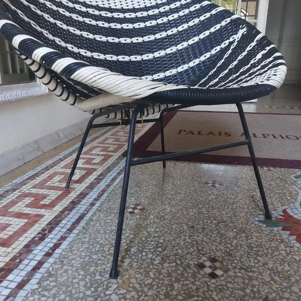 1950s Pair Of Black & White Woven Vinyl Satellite Lounge Chairs photo 2174.0