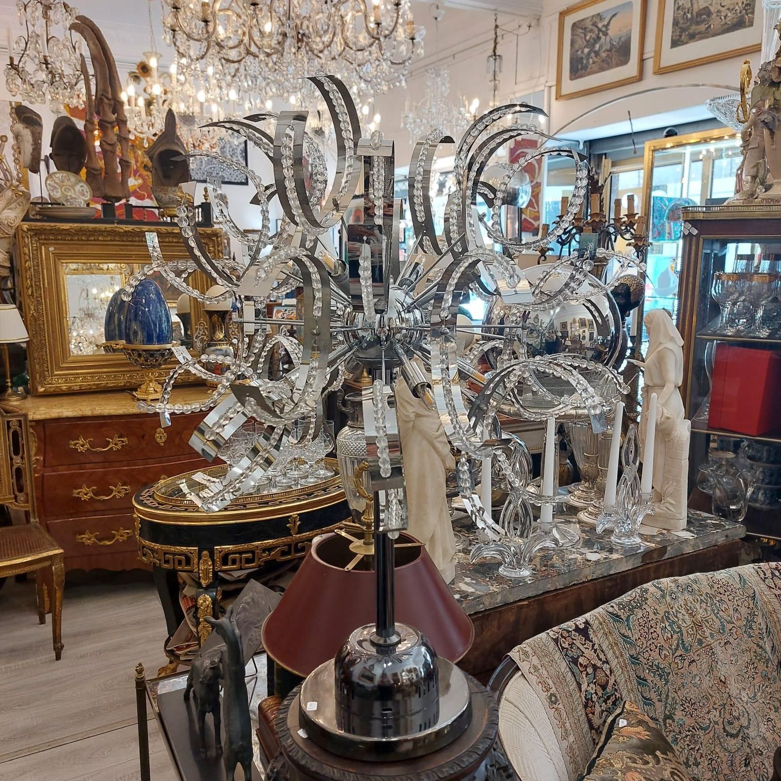 Big Mid Century Modern Lamp In Chrome Metal And Glass, 1970s photo vinterior