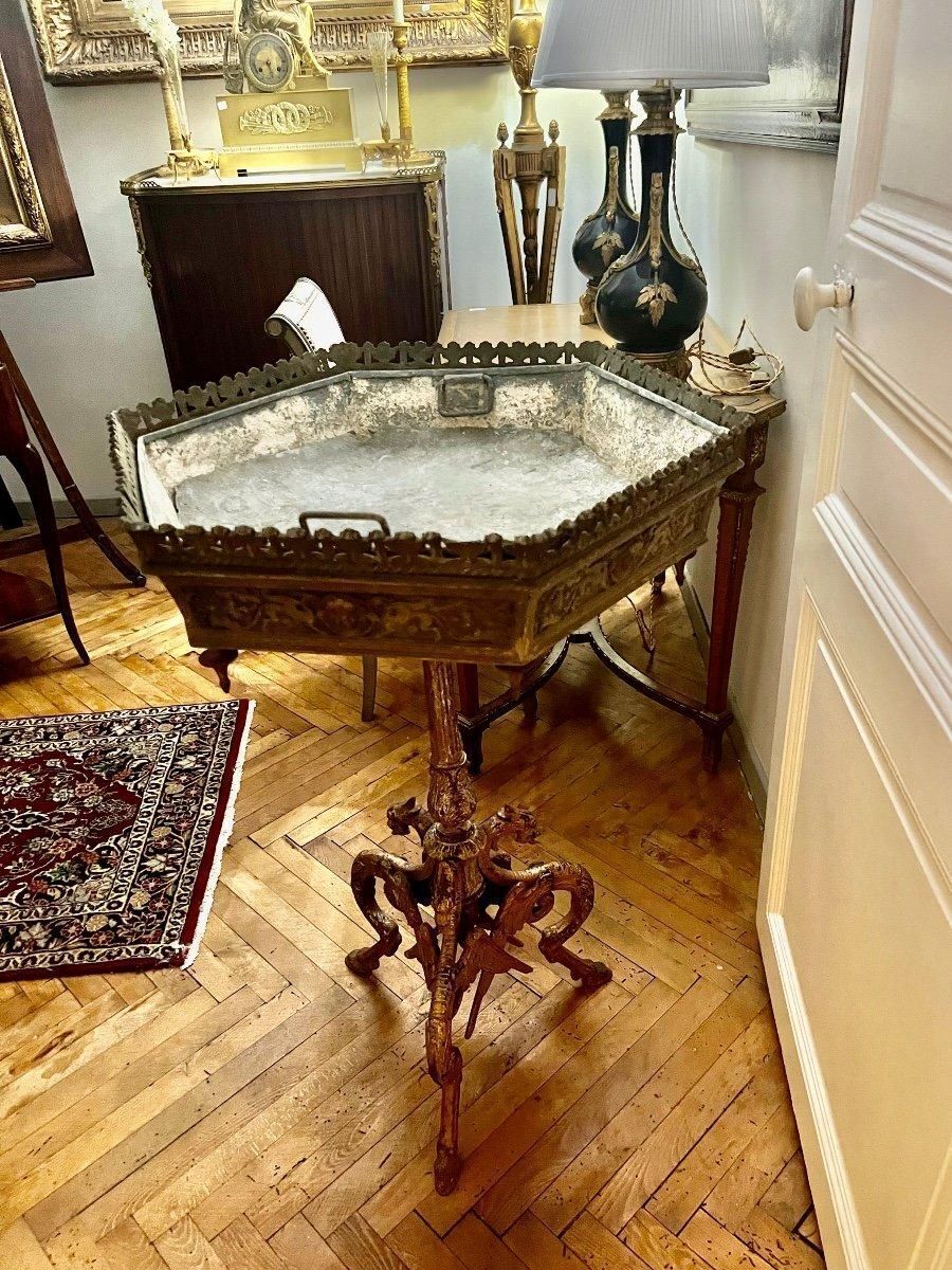 19th Century Large Hexagonal Bronze Jardiniere In The Style Of Victor Paillard photo vintage