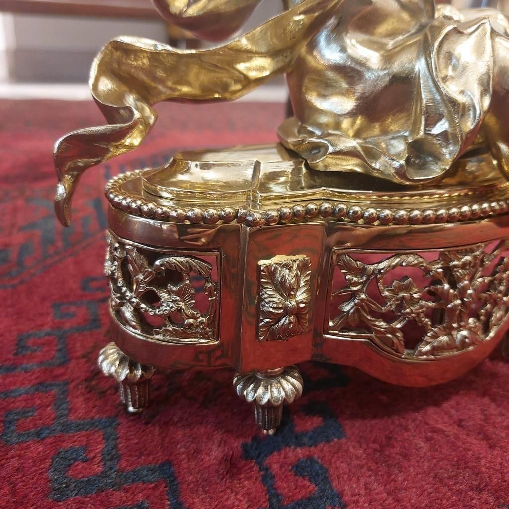 photo furniture 19th Century Pair Of Putti Andirons In Gilt Bronze