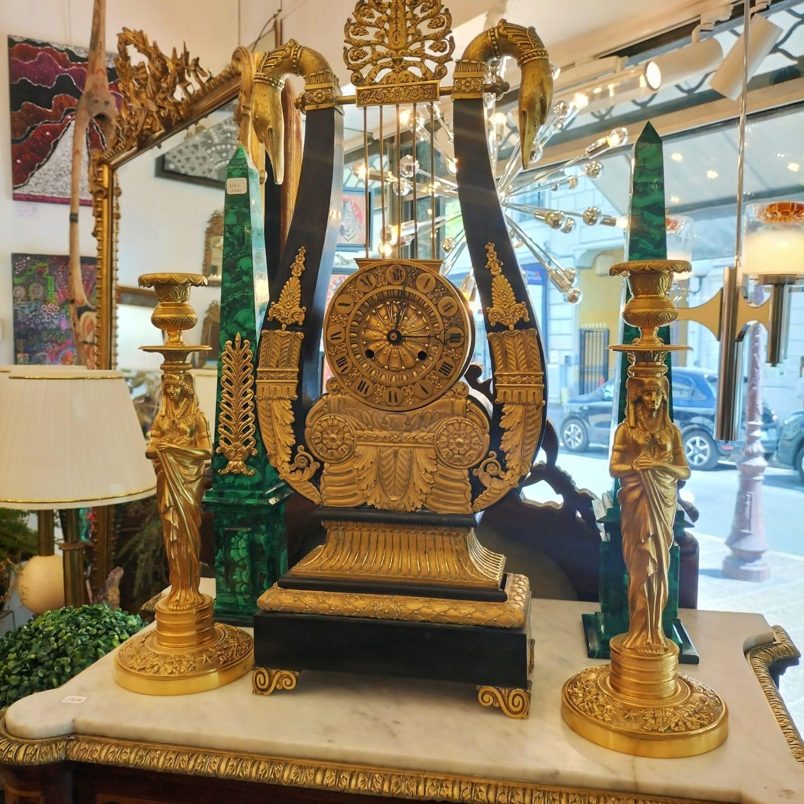 Pair Of Gilt Bronze Retour D`egypte Candlesticks, Empire Period, 19th Century photo buy