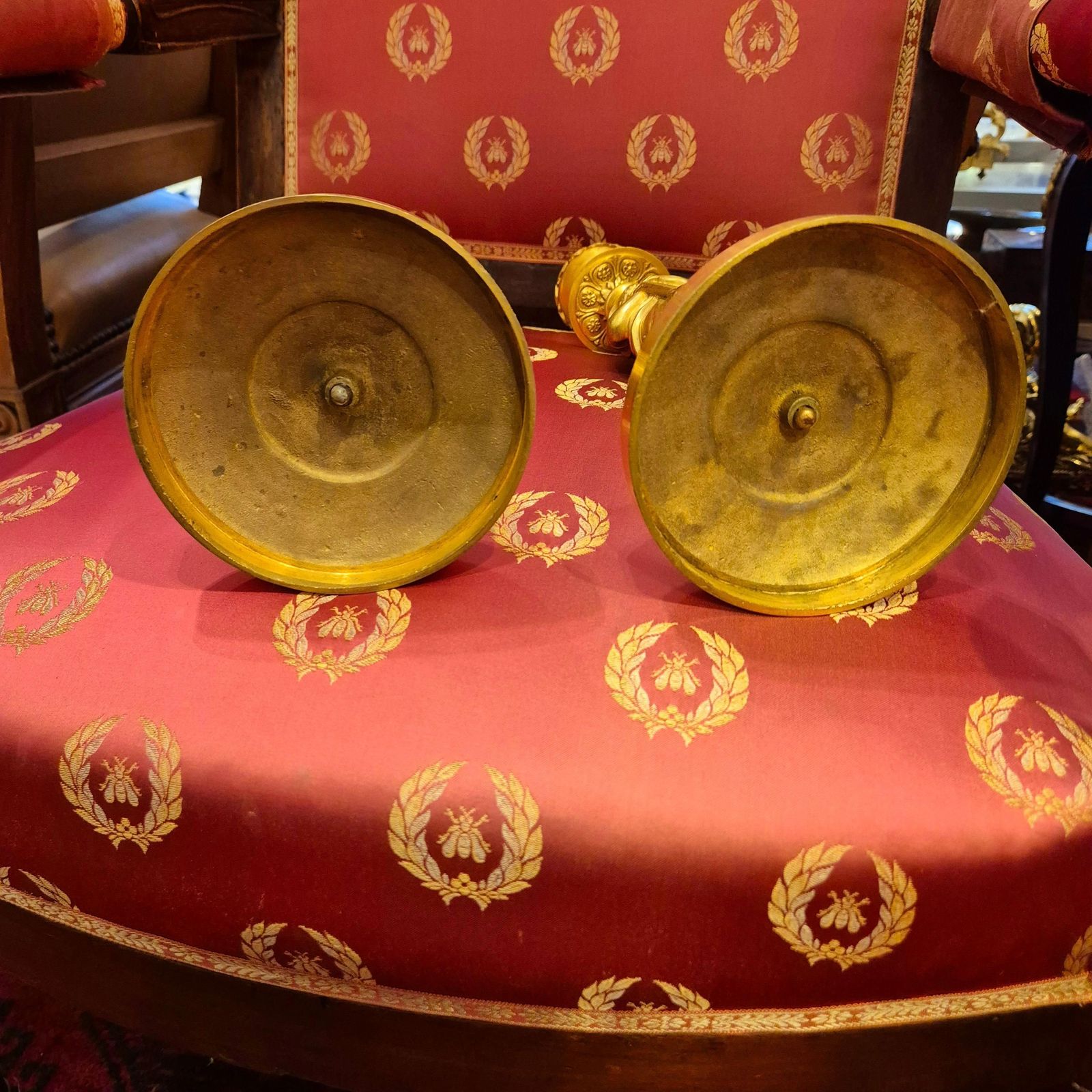 photo buy Pair Of Gilt Bronze Retour D`egypte Candlesticks, Empire Period, 19th Century