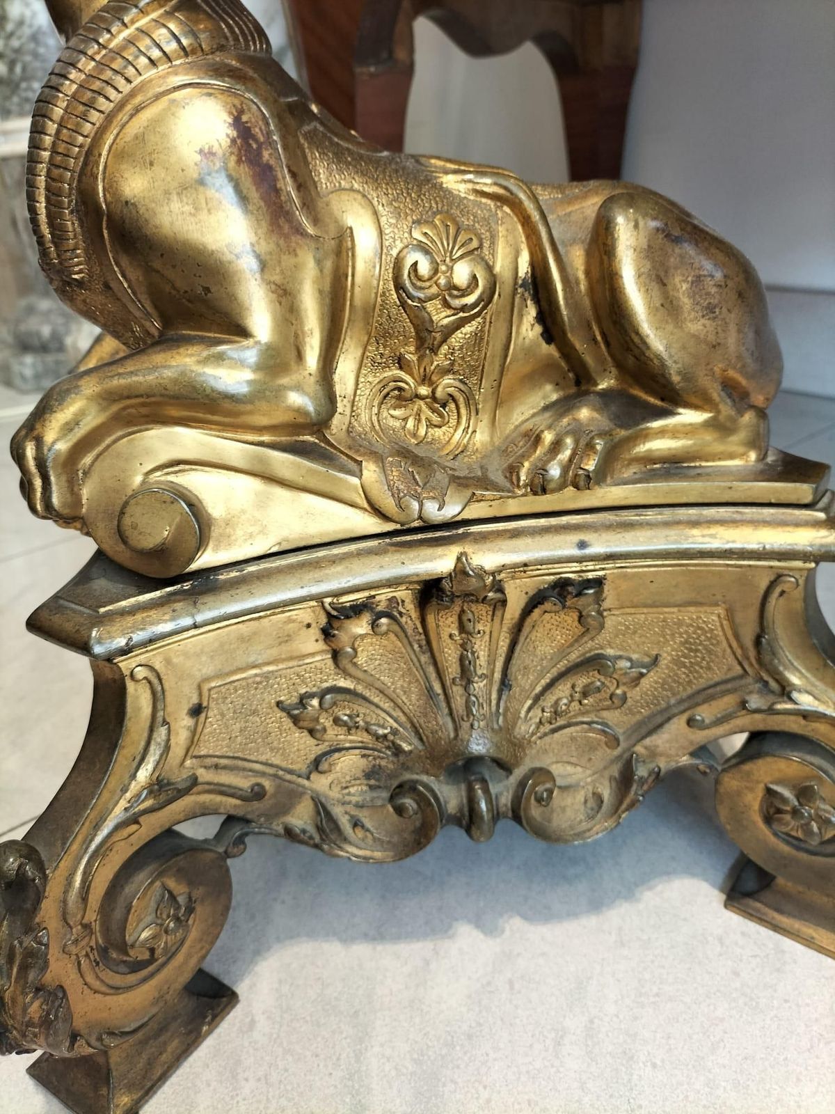 Pair Of 19th Century Gilt Bronze Fire Dogs In The Ancient Egyptian Style photo Home Fixtures
