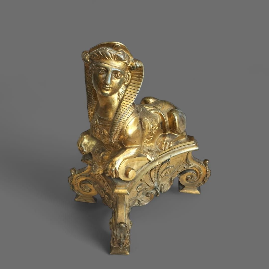 photo furniture Pair Of 19th Century Gilt Bronze Fire Dogs In The Ancient Egyptian Style