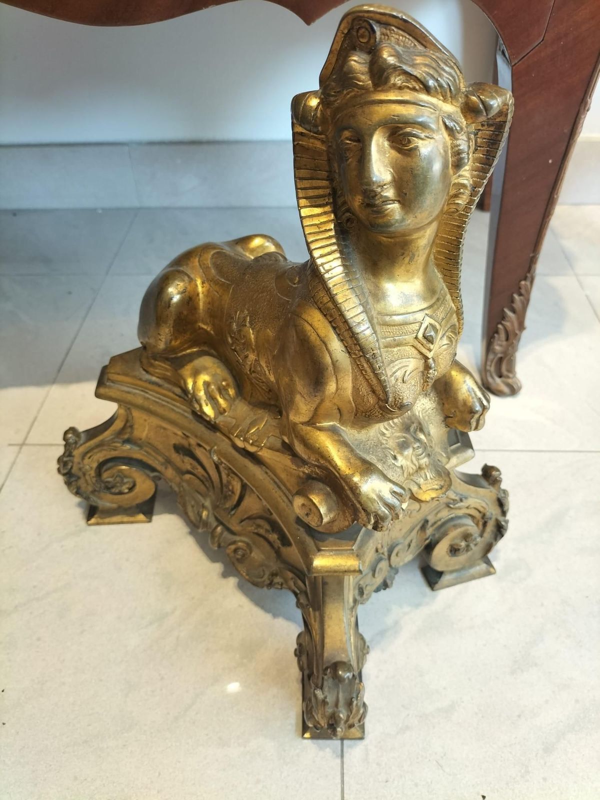 Home Fixtures Pair Of 19th Century Gilt Bronze Fire Dogs In The Ancient Egyptian Style photo