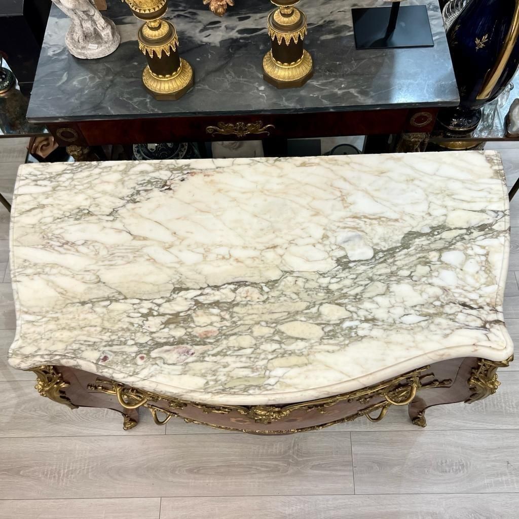 photo furniture 20th Century Louis XV Style Ceremonial Commode In Marquetry And Marble Top