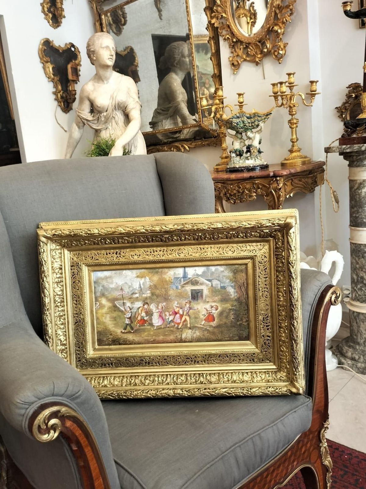 19th Century Porcelain Painting In Large Gilded Frame photo vinterior