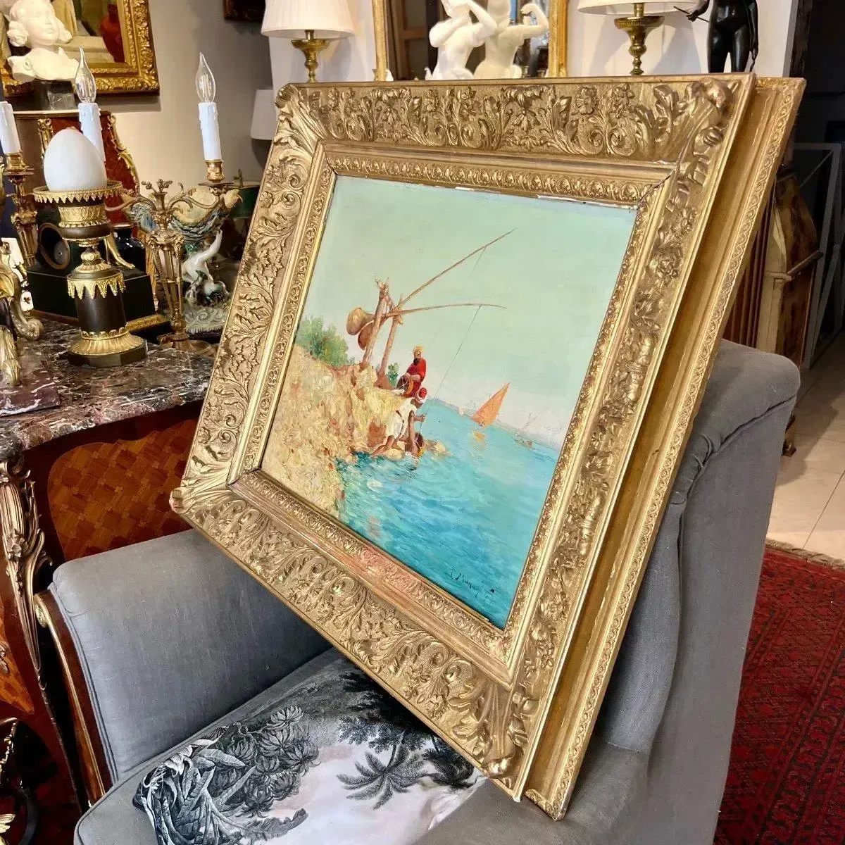 Orientalist Oil On Canvas Painting By Vincent Manago (1880–1936) photo vintage
