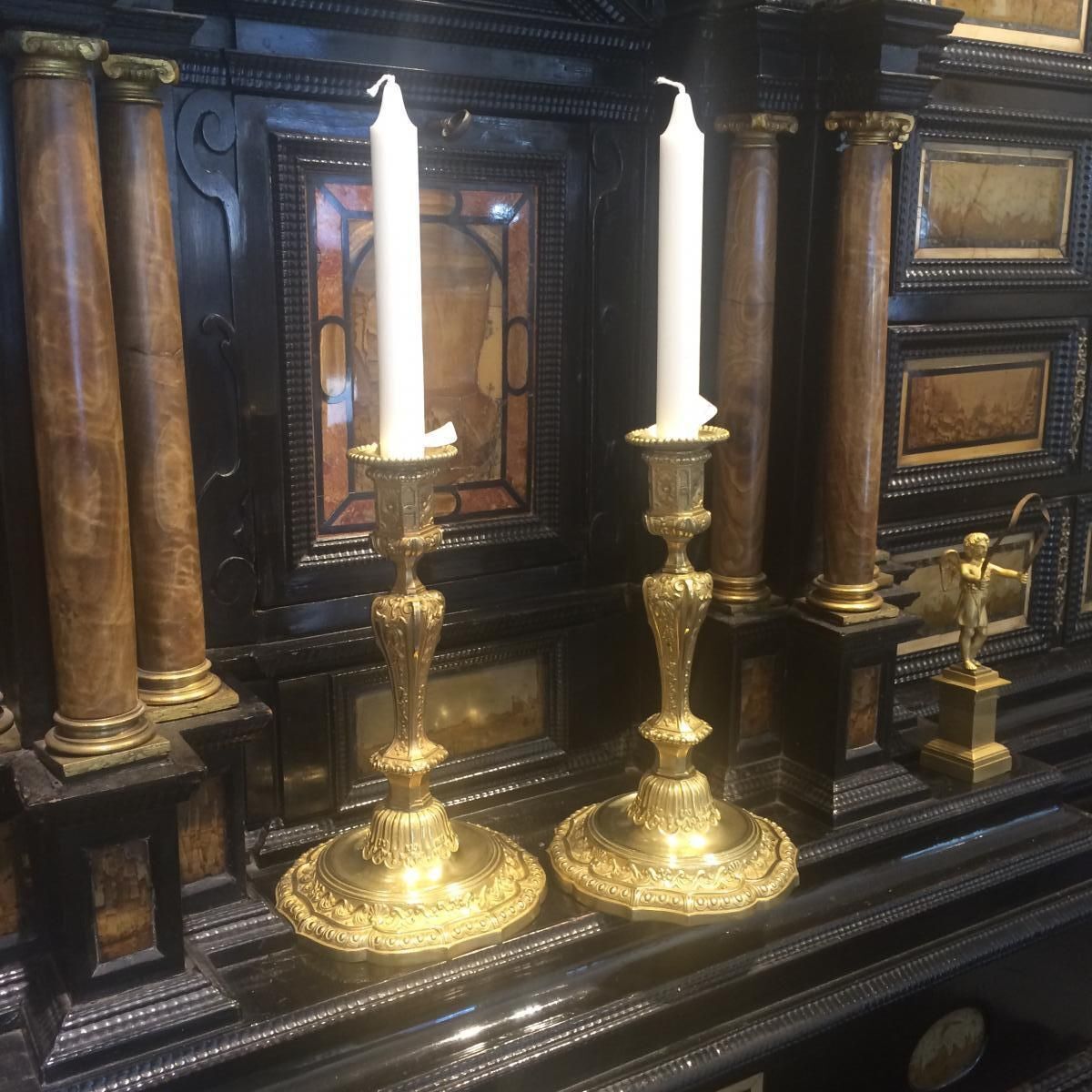 19th Century Pair Of Gilded Bronze Transition Louis XV Style Candle Holders photo furniture
