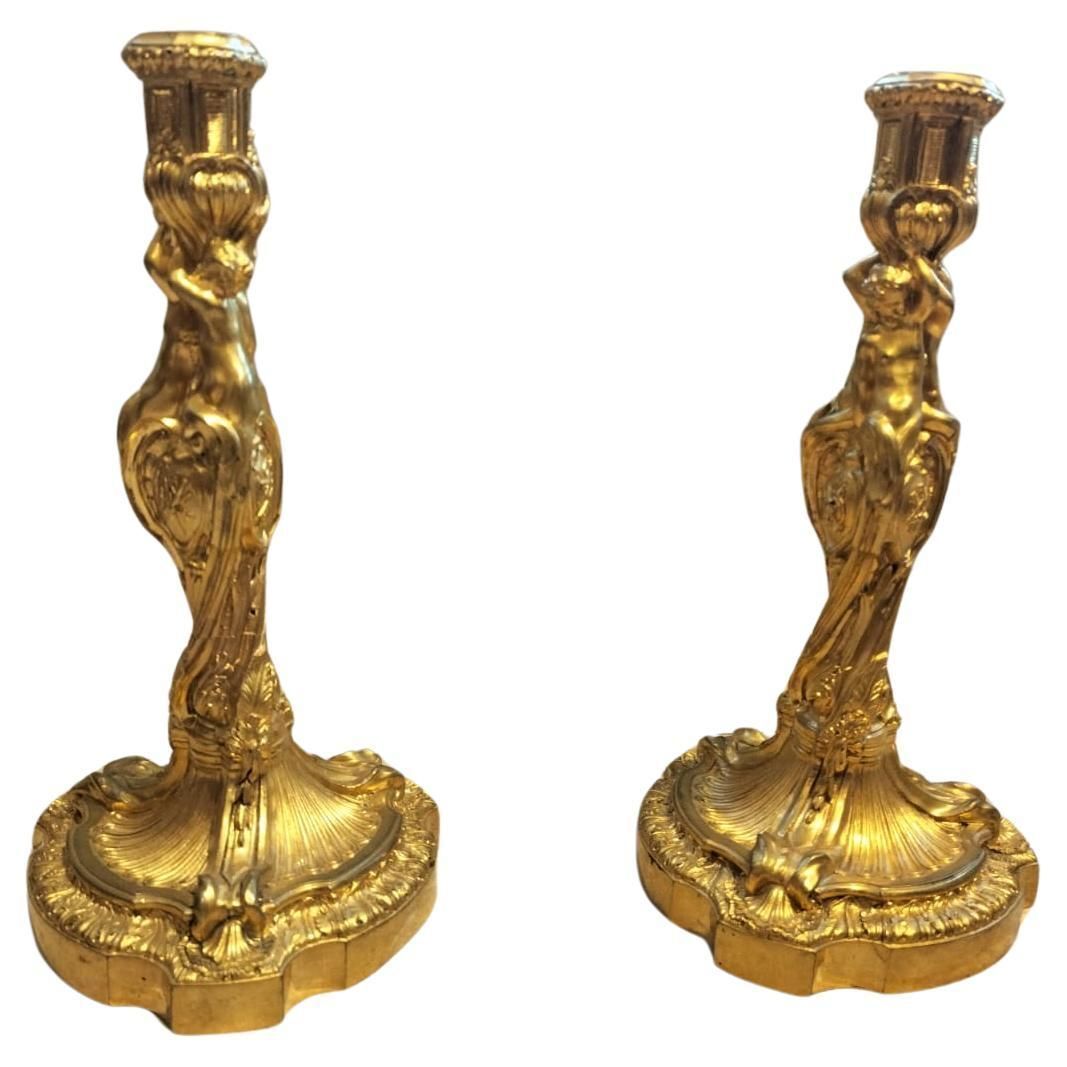 19th Century Gilt Bronze Candleholders, In The Style Of Ernest Meissonier