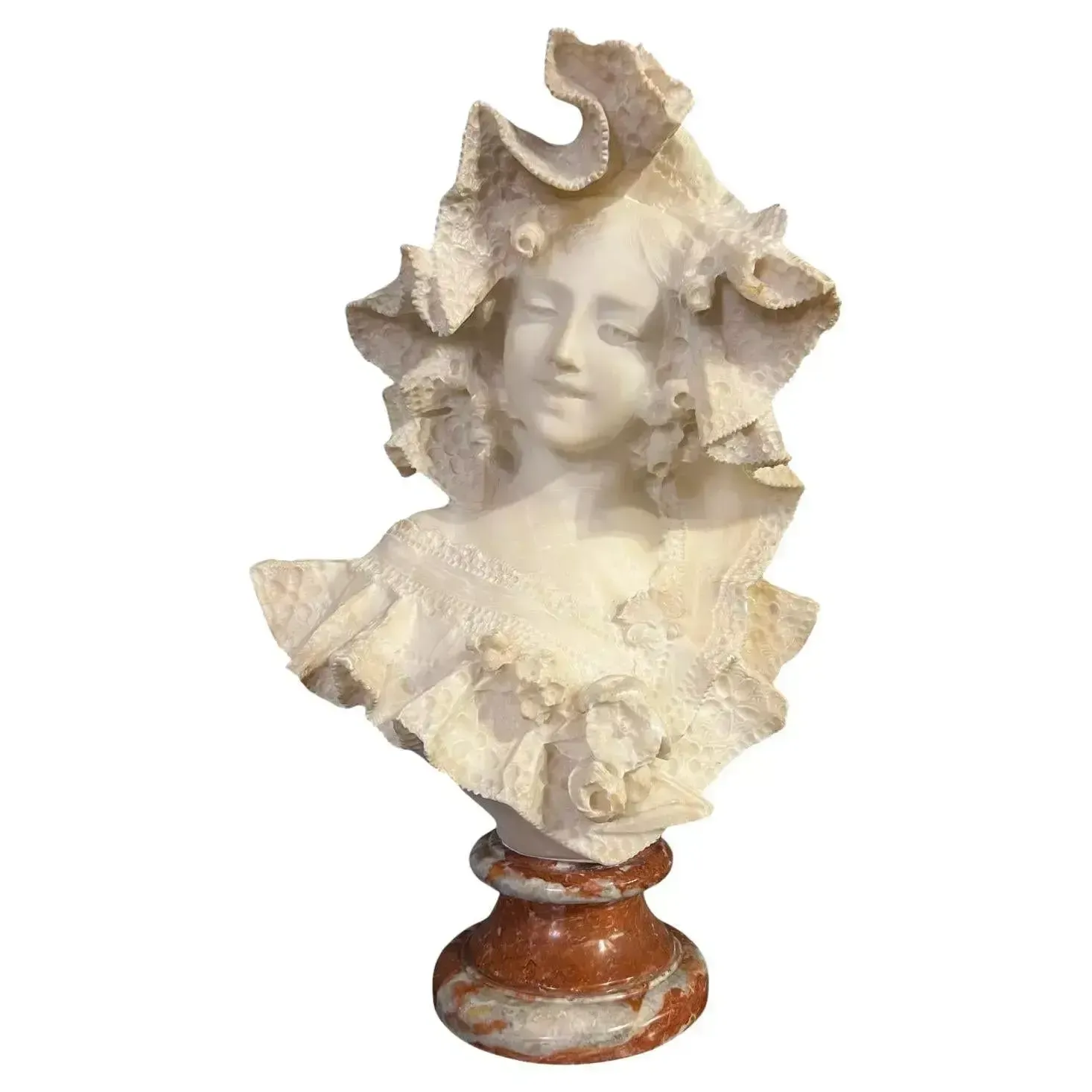 19th Century Bust Of A Young Lady In White Marble By Flli Romanelli