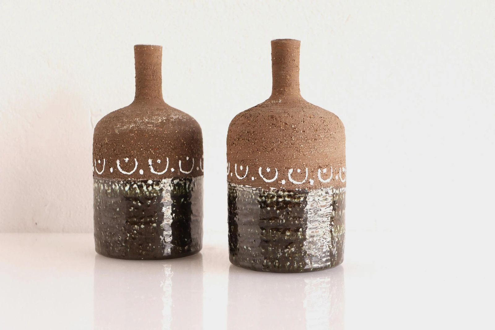 Mid Century Modern Scandinavian Brutalist Art Pottery Vases By Nittsjö Sweden