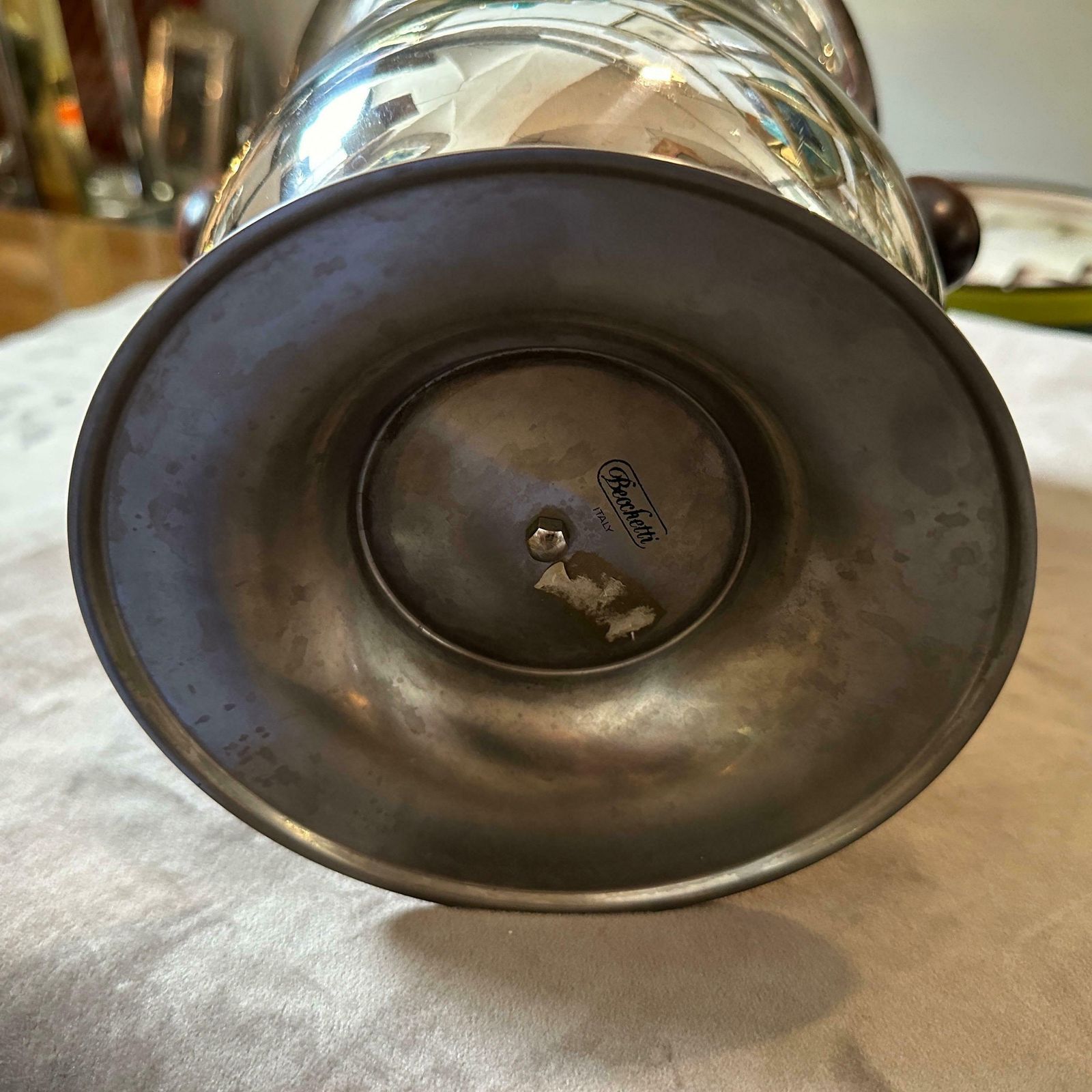 1970s Modern Silver Plated Metal Body And Wood Handles Italian Wine Cooler photo buy
