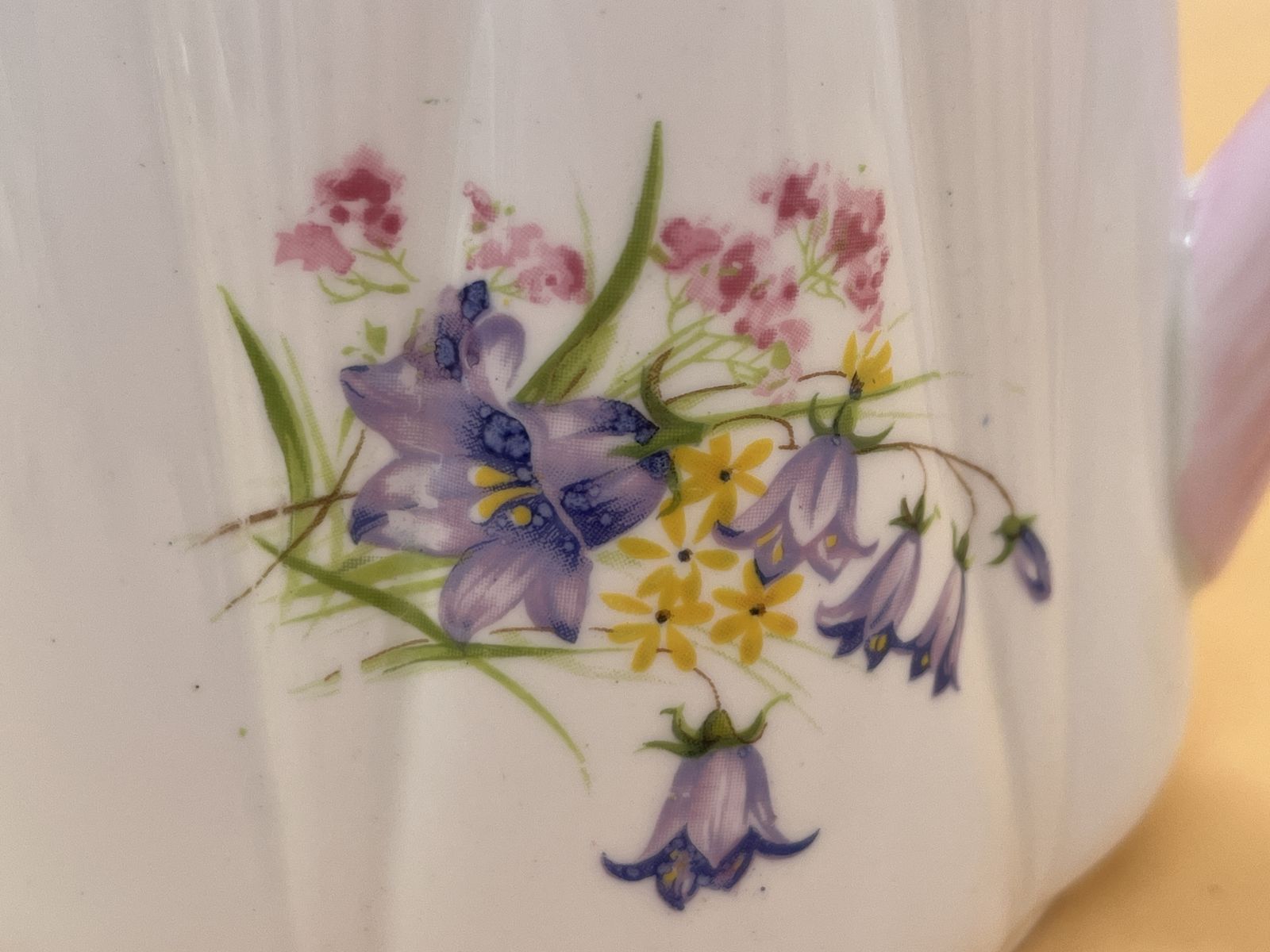 Vintage Shelley China Wild Flowers Design Dainty Shape With Pink Trim 1.25 Pint Capacity Coffee Pot. 13668. photo vinterior