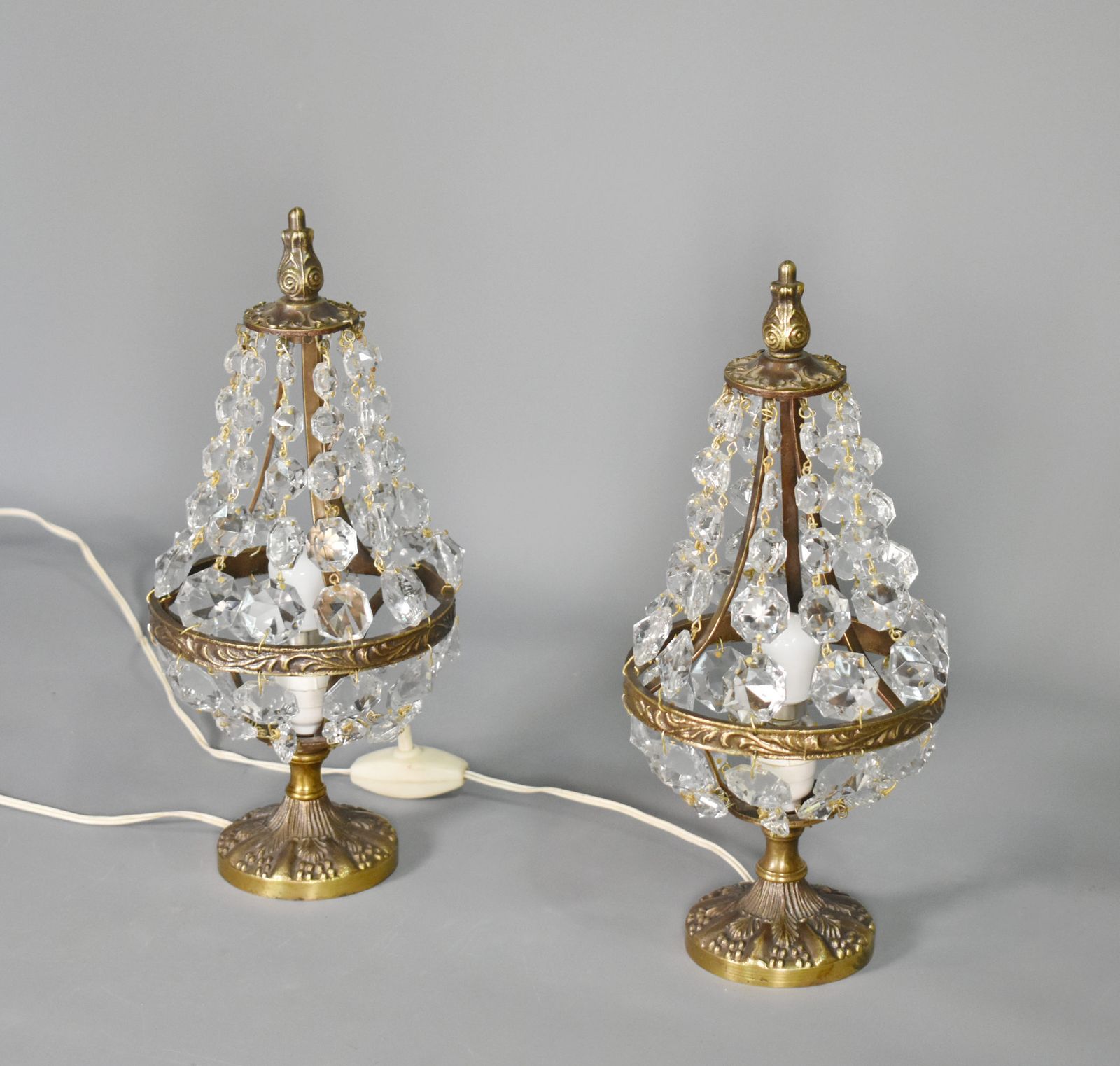 Pair Of French Mid Century Cut Glass Table Lamps Empire Style photo for sale