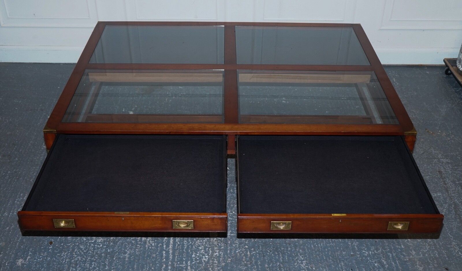 Very Large Coffee Table With Inlaid Glass Panels  Made By Kennedy Harrods photo vintage