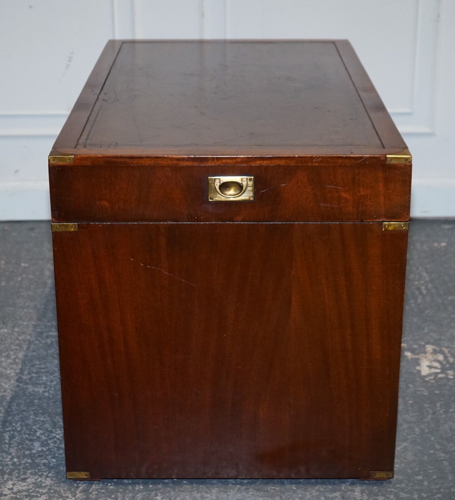 Furniture Fully Restored Bevan Funnell Military Campaign Twin Pedestal Desk Brown Leather photo
