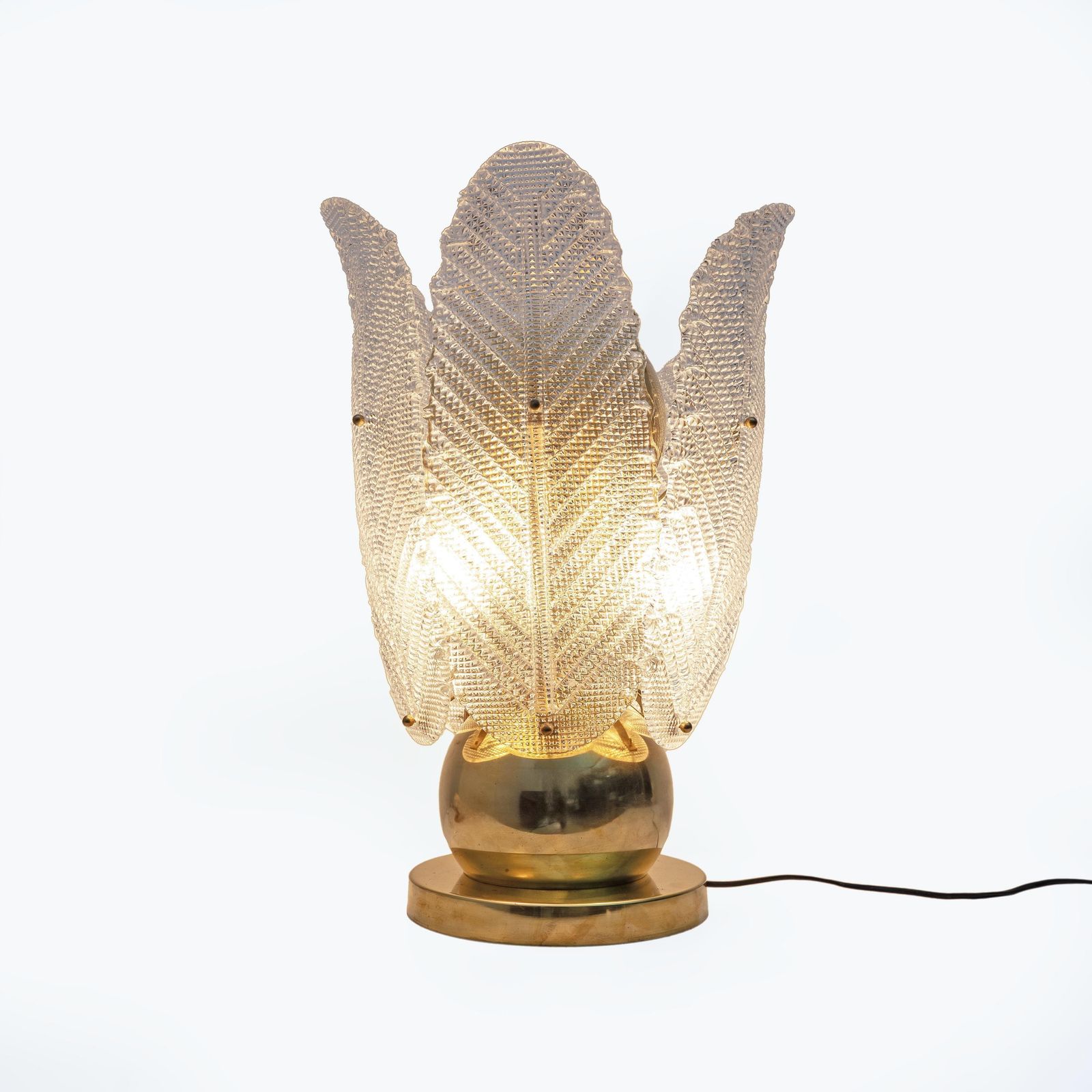Mid Century Modern Brass And Murano Glass Big Table Lamp By Mazzega photo for sale