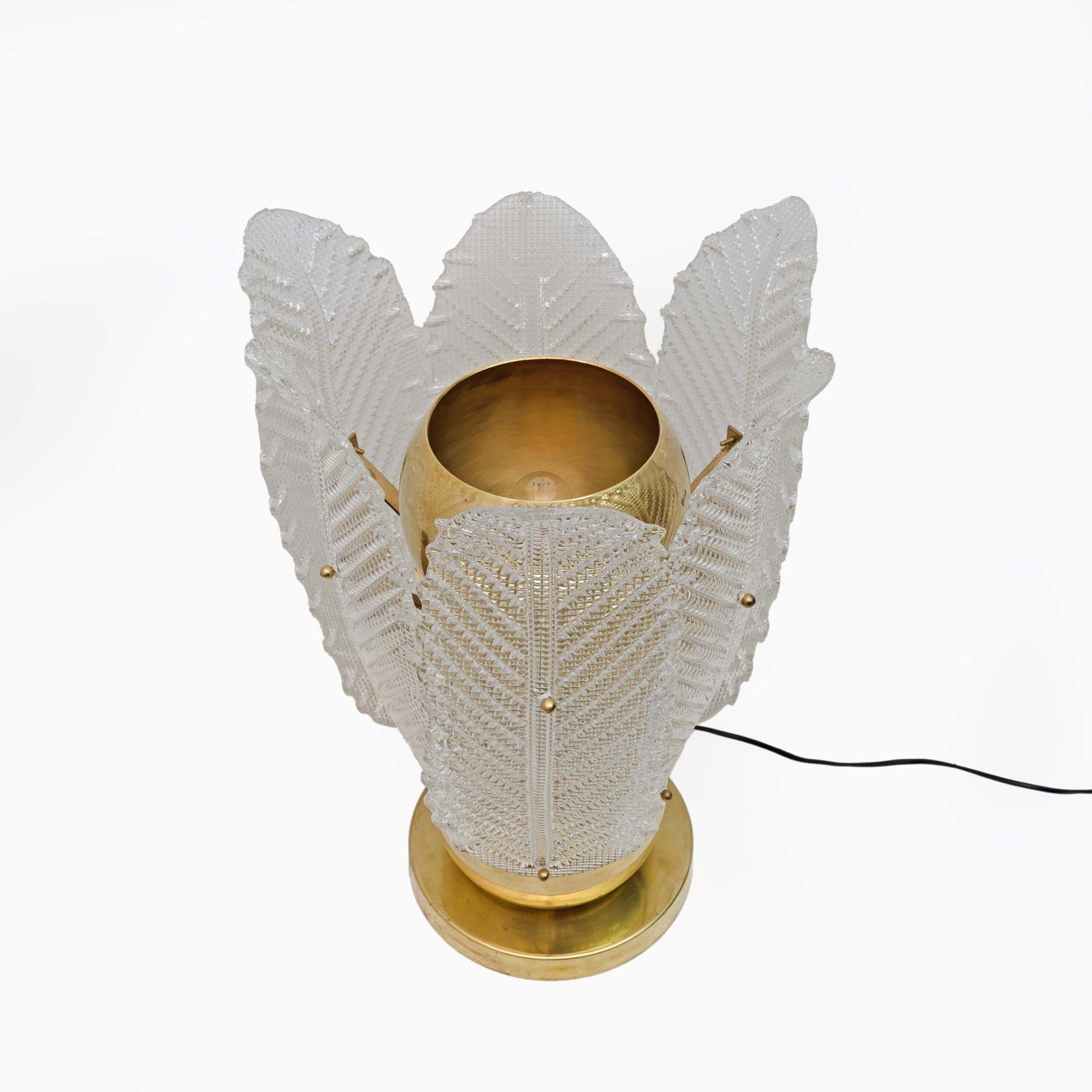 Mid Century Modern Brass And Murano Glass Big Table Lamp By Mazzega photo vinterior