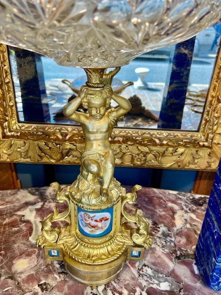 19th Century Cut Crystal Bowl On A Gilt Bronze Pedestal With Putti Motifs photo Home Decor