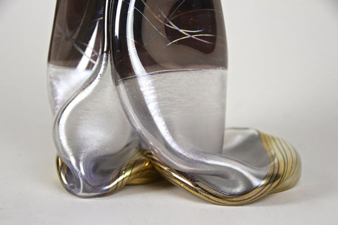 20th Century Abstract Two Necked Glass Vase, Signed, Germany, Circa 1980 photo vinterior