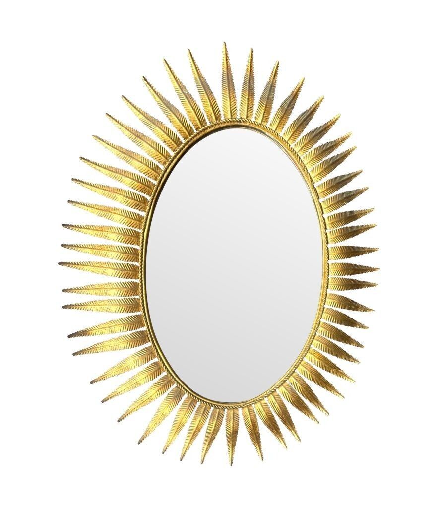 A Wonderful 1950s Gilt Metal Oval Spanish Sunburst, Eyelash Mirror photo Home Decor