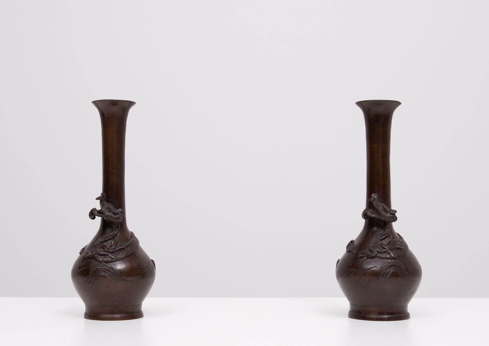 Pair Dragon Bronze Vases Meiji Period Japan photo buy