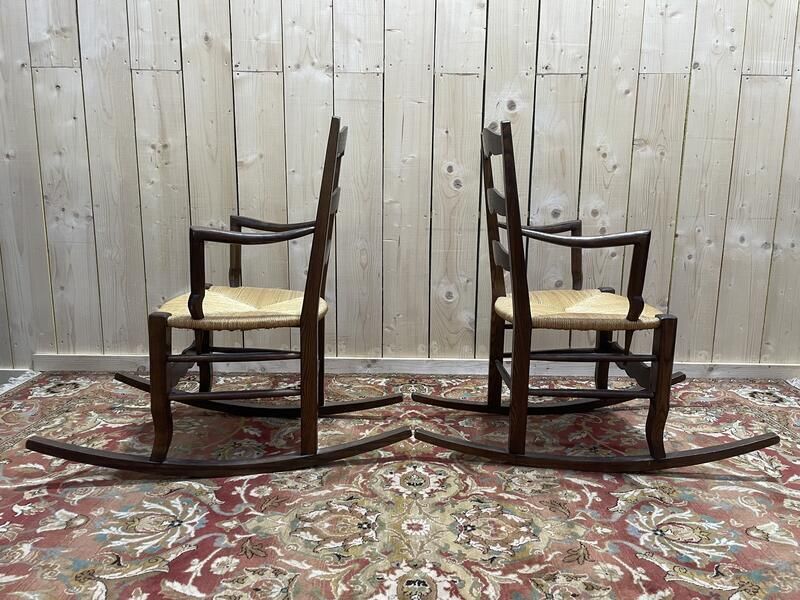 Paire De Fauteuils Pailles Rustiques à Bascule   Rocking Chair Chair photo furniture