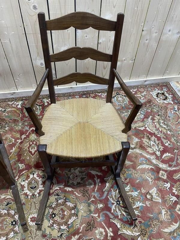Paire De Fauteuils Pailles Rustiques à Bascule   Rocking Chair Chair photo 530.0