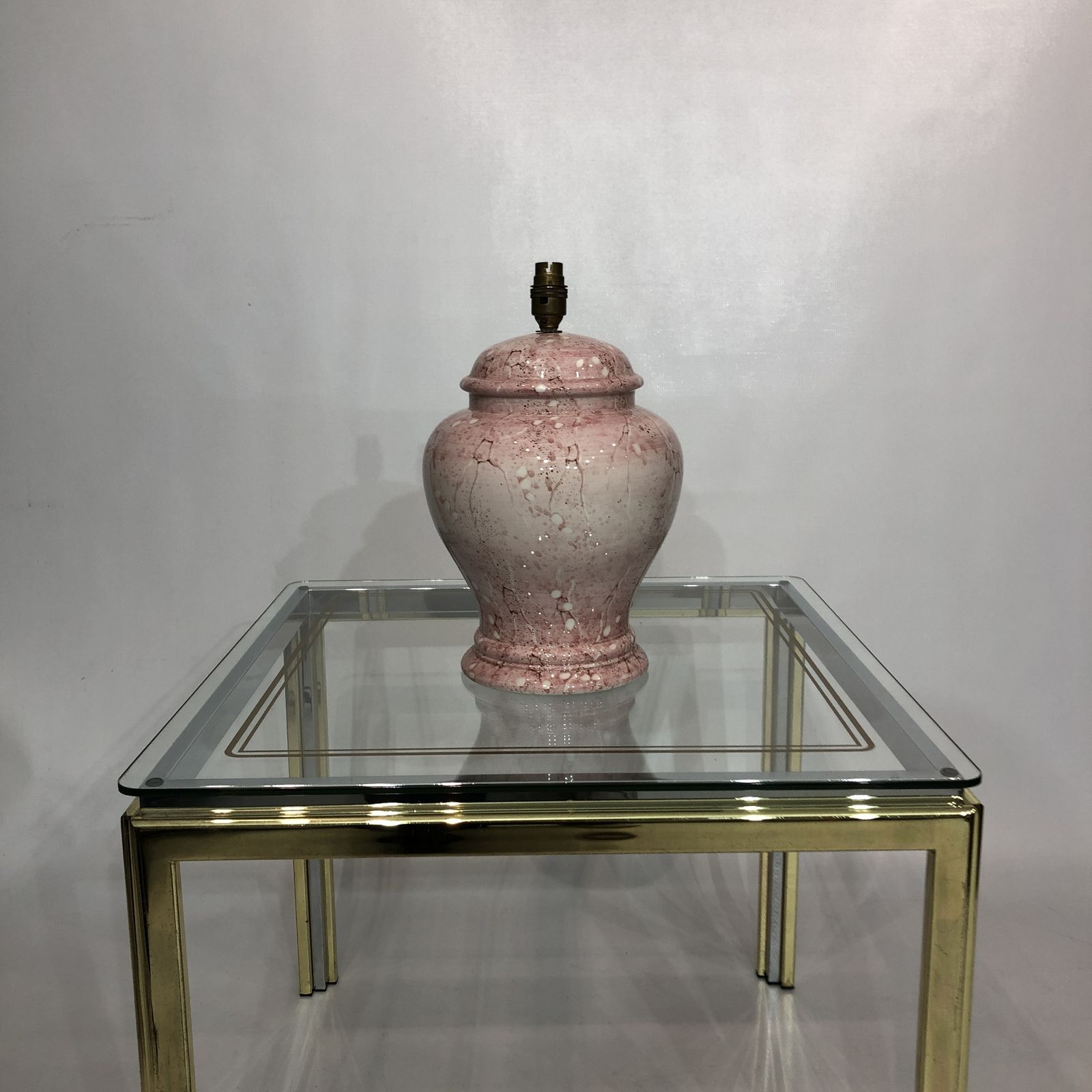 1980s Pink Ceramic Italian Table Lamp Marble Effect Vintage Urn Neo Classical photo furniture